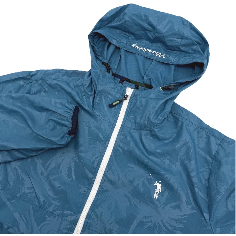 William Murray Windbreaker Mens S Blue Palm Tree Print Hooded Full Zip Golf Coat